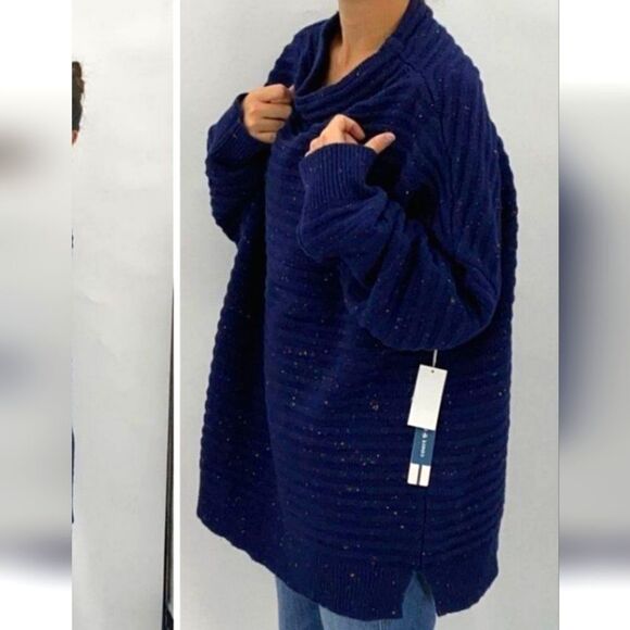 Court & Rowe Sweater Ivy League Navy Crush Ottoman Mock Turtleneck - Picture 1 of 9